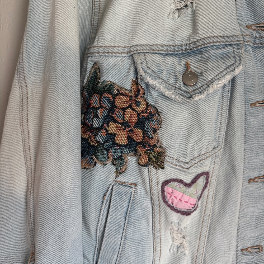 Upcycled Jean Jacket With Patchwork And Distress … - image 4